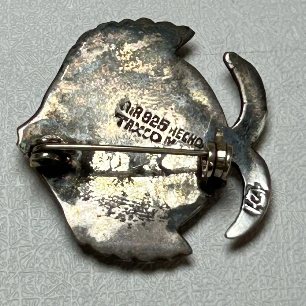 Vintage Taxco Mexico Sterling Silver 925 Abalone Shell Inlay Fish Pin Brooch
